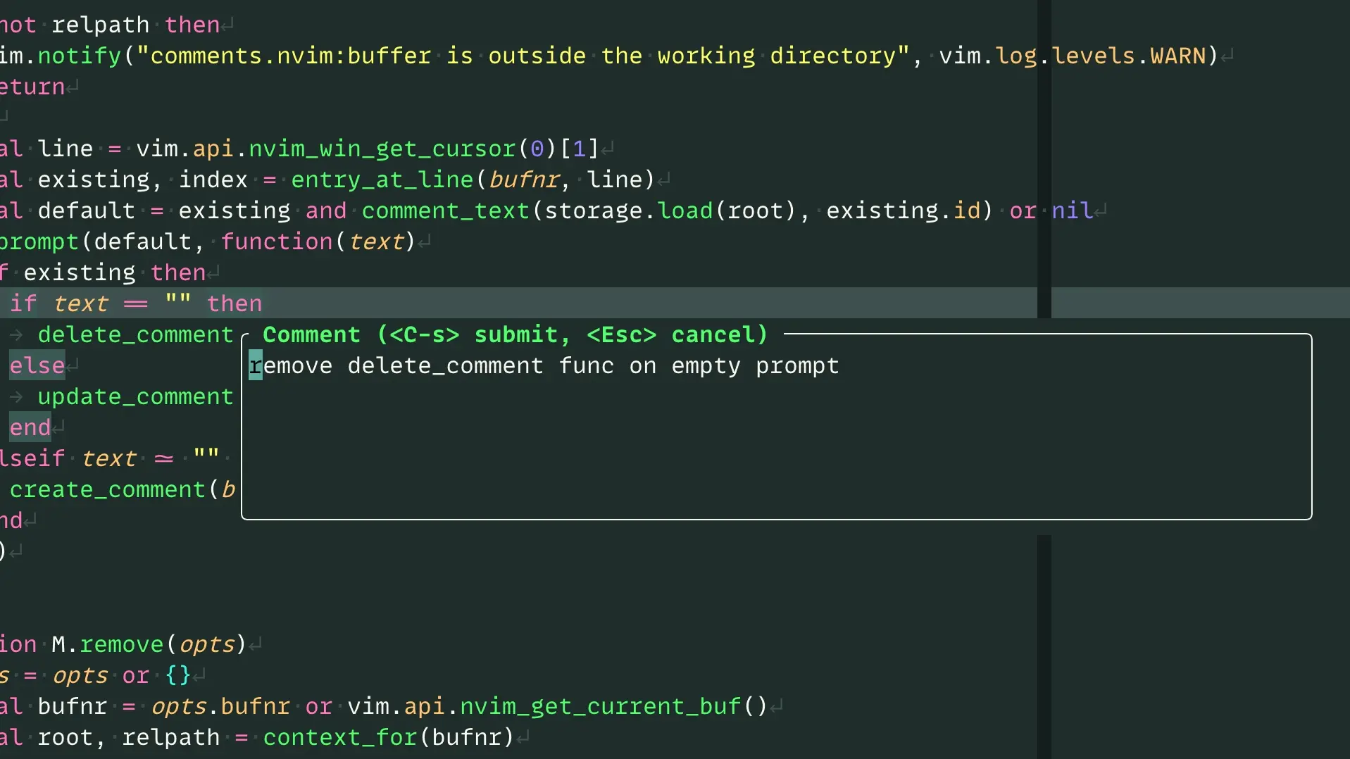 comments.nvim skill prompt for agents
