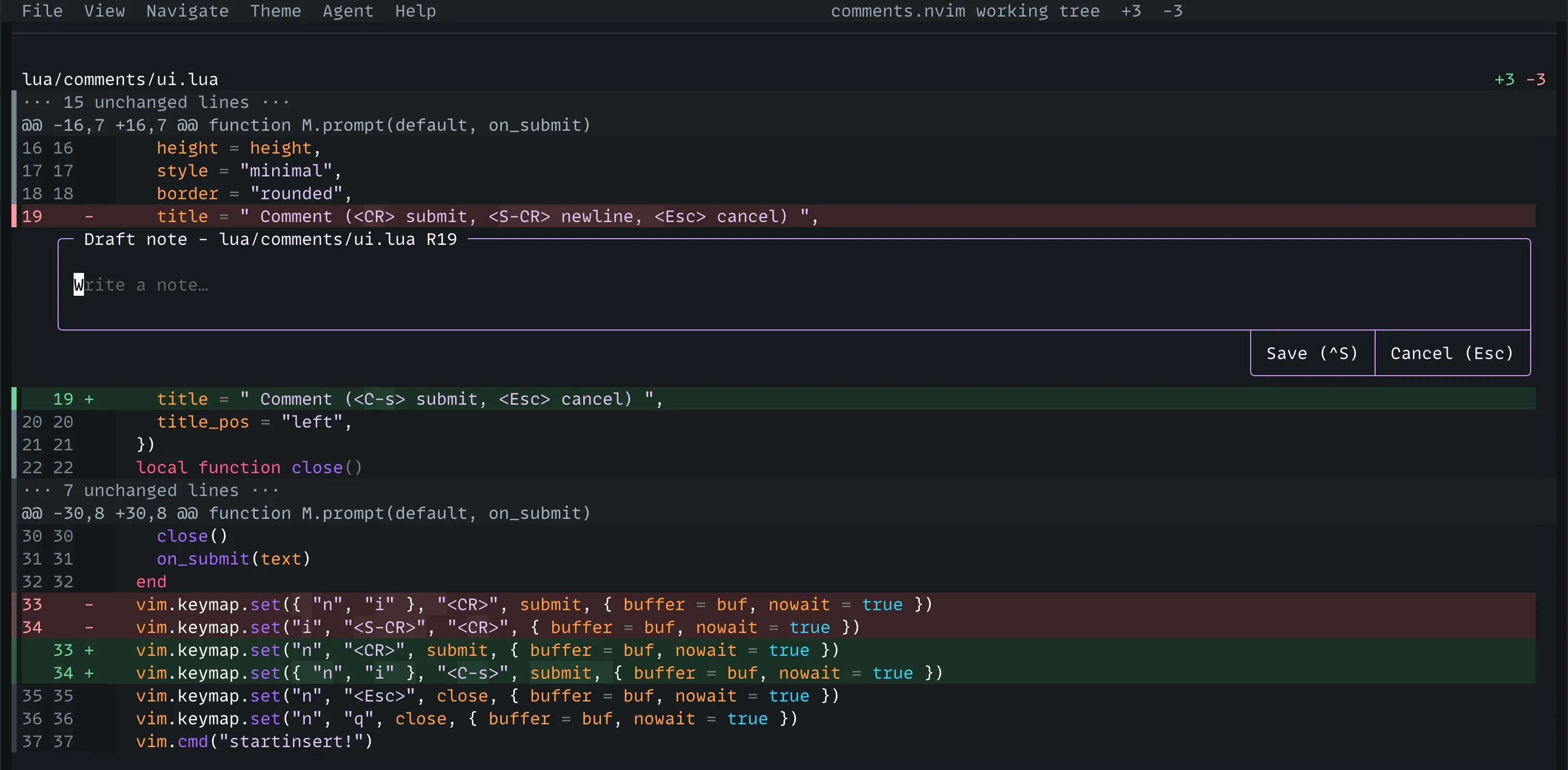 Hunk prompt showing agent instructions for comment resolution
